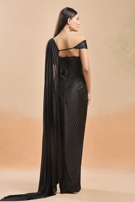 Shop_Amit Aggarwal_Black Embellished Cutdana Asymmetric Gown _at_Aza_Fashions