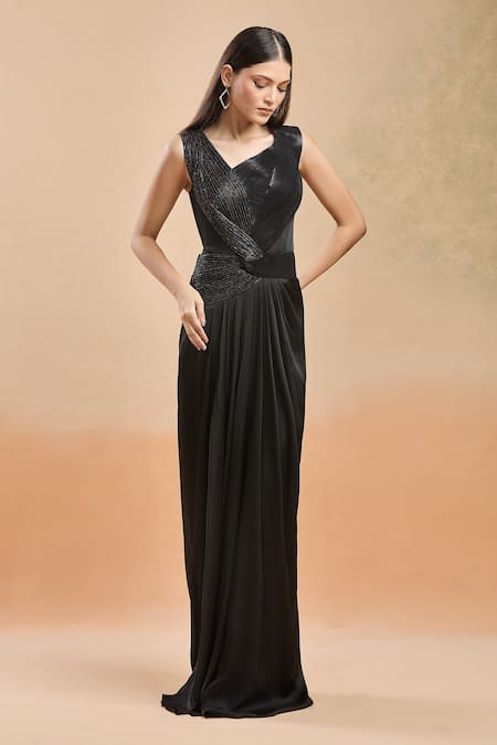 Amit Aggarwal Shimmer Draped Gown 