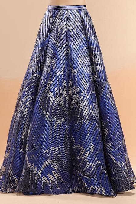 Buy_Amit Aggarwal_Blue Polyester Cut Work V-neck Metallic Polymer Embellished Lehenga Set 