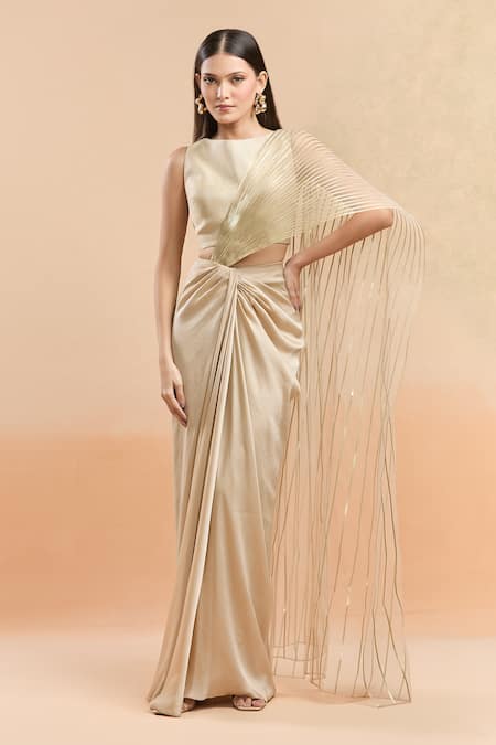 Amit Aggarwal Metallic Draped Saree Skirt Set 