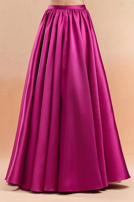 Buy_Amit Aggarwal_Pink Polyester, Silk Metallic Thread Cascading Sleeve Blouse And Solid Lehenga Set _Online_at_Aza_Fashions