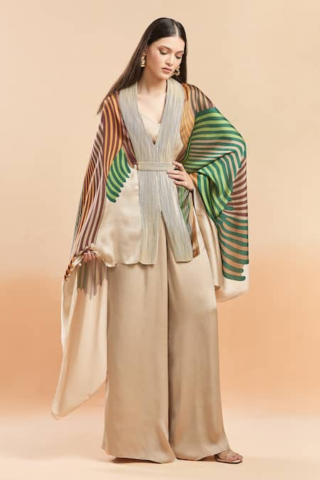 Amit Aggarwal Striped Cape & Palazzo Set 