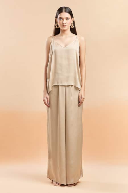 Buy Amit Aggarwal Beige Striped Cape And Palazzo Set Buy_Amit Aggarwal_Beige Striped Cape And Palazzo Set