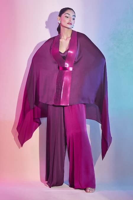 Amit Aggarwal Color Block Cape & Pant Set 