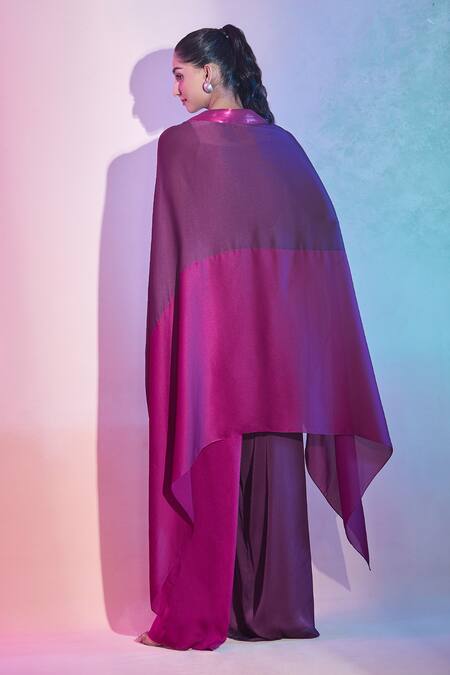 Shop_Amit Aggarwal_Fuchsia Polyester Color Block Cape And Pant Set _at_Aza_Fashions