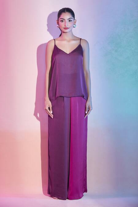 Amit Aggarwal_Fuchsia Polyester Color Block Cape And Pant Set _Online_at_Aza_Fashions