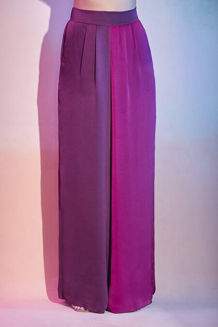 Buy_Amit Aggarwal_Fuchsia Polyester Color Block Cape And Pant Set 