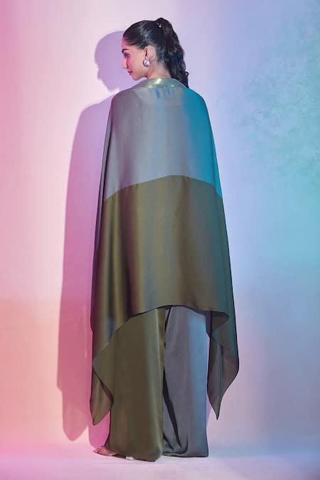Amit Aggarwal Color Block Cape & Pant Set 