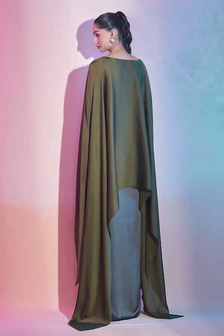 Amit Aggarwal Cape Top & Draped Skirt Set 