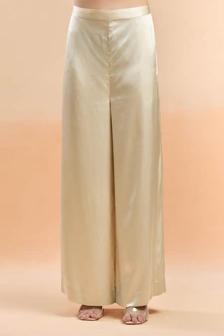 Shop_AK-OK_Cream Silk Tassels, Embroidery Round Neck Floral Kurta And Palazzo Set _Online_at_Aza_Fashions