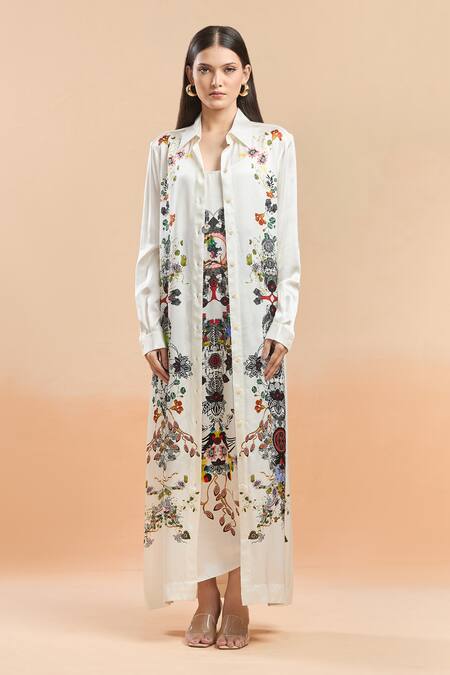 AK-OK Ivory Scoop Neck, Collared Longline Printed Jacket And Sleeveless Dress Online at Aza Fashions AK-OK_Ivory Scoop Neck, Collared Longline Printed Jacket And Sleeveless Dress _Online_at_Aza_Fashions