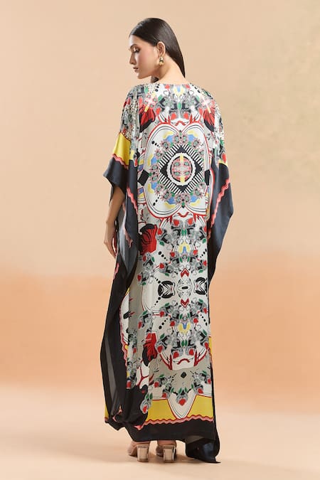 Shop AK-OK Multi Color Studs Round Neck Abstract Print Kaftan at Aza Fashions Shop_AK-OK_Multi Color Studs Round Neck Abstract Print Kaftan _at_Aza_Fashions