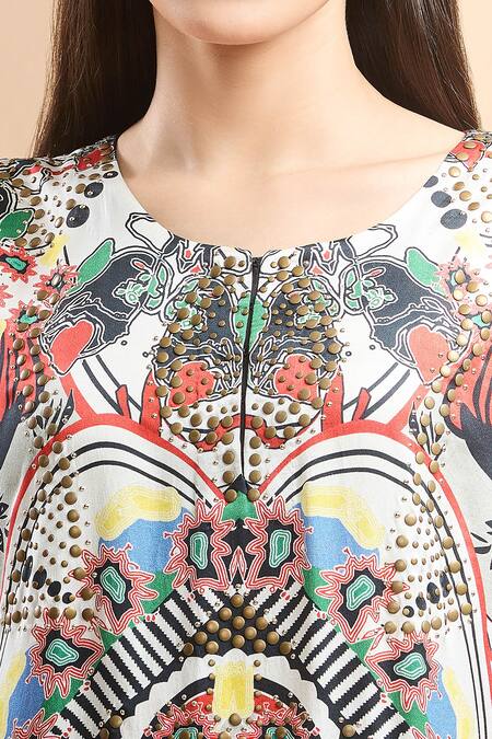 AK-OK Multi Color Studs Round Neck Abstract Print Kaftan Online at Aza Fashions AK-OK_Multi Color Studs Round Neck Abstract Print Kaftan _Online_at_Aza_Fashions