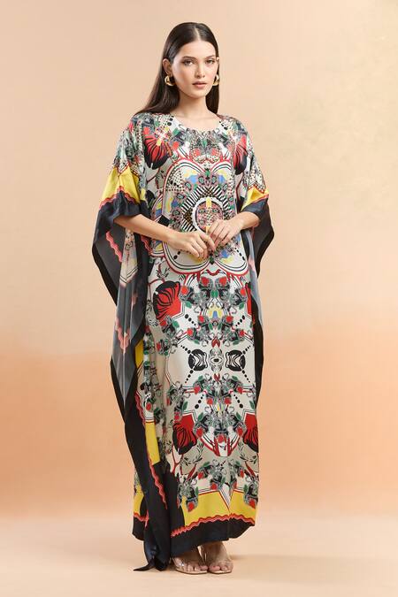 Buy AK-OK Multi Color Studs Round Neck Abstract Print Kaftan Online at Aza Fashions Buy_AK-OK_Multi Color Studs Round Neck Abstract Print Kaftan _Online_at_Aza_Fashions