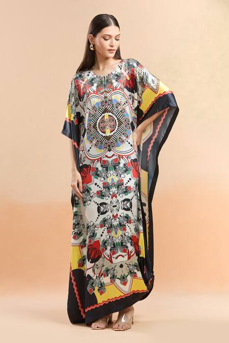Shop AK-OK Multi Color Studs Round Neck Abstract Print Kaftan Online at Aza Fashions Shop_AK-OK_Multi Color Studs Round Neck Abstract Print Kaftan _Online_at_Aza_Fashions