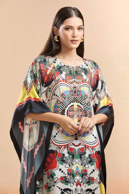 AK-OK Multi Color Studs Round Neck Abstract Print Kaftan at Aza Fashions AK-OK_Multi Color Studs Round Neck Abstract Print Kaftan _at_Aza_Fashions