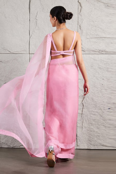 Kiran Kalsi Rhinestone Embellished Pink Saree Set 