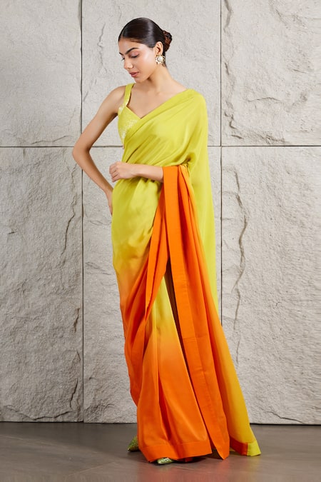 KIRAN KALSI Ombre Shaded Saree With Embroidered Blouse 