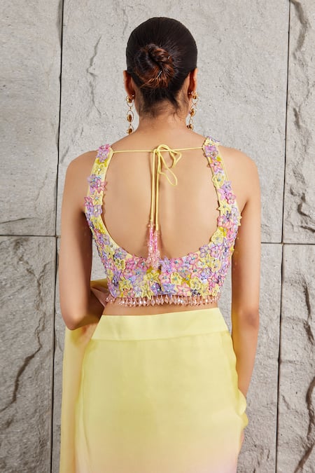 Kiran Kalsi Ombre Shaded Saree & Floral Blouse 