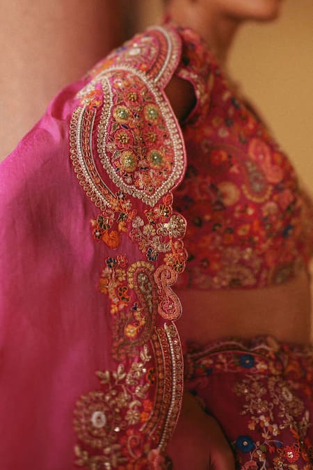 Buy Petticoat Lane By Divya Fuchsia Organza Pearls, Sequins, Embroidery V-neck Lehenga Set Online at Aza Fashions Buy_Petticoat Lane By Divya_Fuchsia Organza Pearls, Sequins, Embroidery V-neck Lehenga Set _Online_at_Aza_Fashions