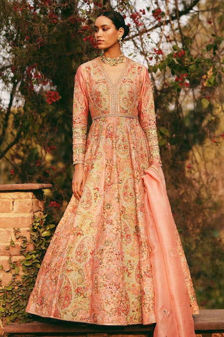 Petticoat Lane by Divya Chanderi Paisley Vine Embroidered Kalidar With Dupatta 