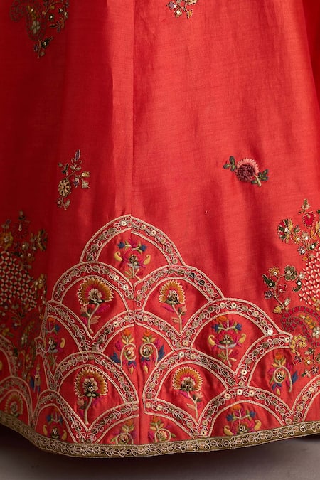 Shop_Petticoat Lane By Divya_Orange Organza, Chanderi Pearls, Sequins V-neck Paisley Embroidered Kalidar Set _Online_at_Aza_Fashions