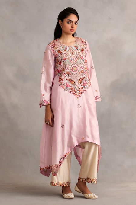 Petticoat Lane by Divya Chanderi Paisley Embroidered Asymmetric Kurta With Pant 