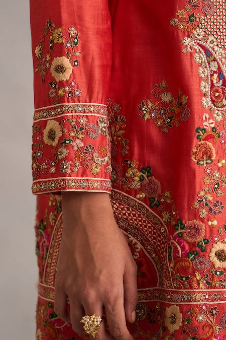 Petticoat Lane By Divya Orange Chanderi Sequins, Pearls, Embroidery Round Neck Phiran Kurta Set at Aza Fashions Petticoat Lane By Divya_Orange Chanderi Sequins, Pearls, Embroidery Round Neck Phiran Kurta Set _at_Aza_Fashions