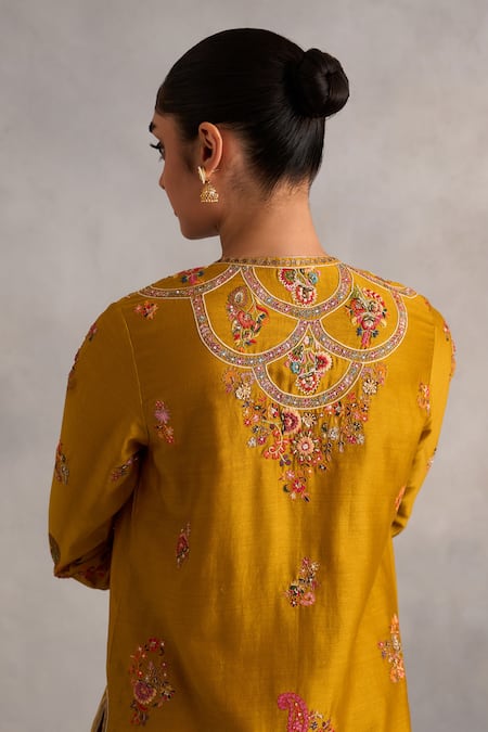 Shop_Petticoat Lane By Divya_Yellow Organza, Chanderi Sequins, Pearls, Kurta Set With Crushed Sharara _Online_at_Aza_Fashions