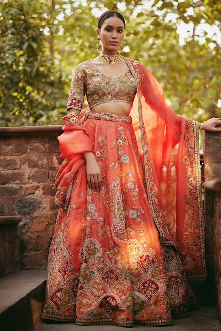 Petticoat Lane by Divya Paisley Scallop Patchwork Embroidered Lehenga Set 