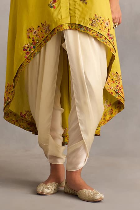 Buy_Petticoat Lane By Divya_Green Chanderi Beads, Embroidery Round Neck Floral Jacket And Dhoti Pant Set _Online_at_Aza_Fashions