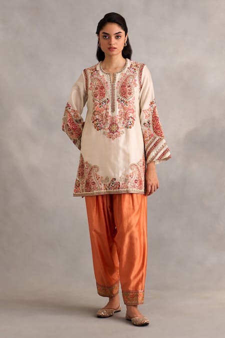 Petticoat Lane by Divya Paisley Floral Embroidered Short Kurti With Salwar 