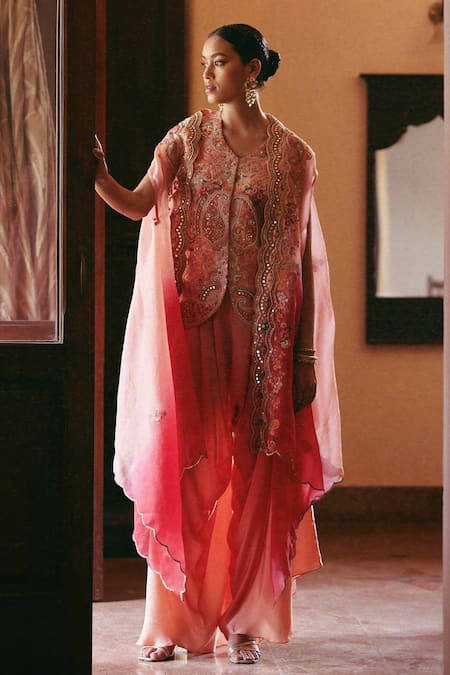 Petticoat Lane By Divya Embroidered Cape & Jacket Dhoti Set 