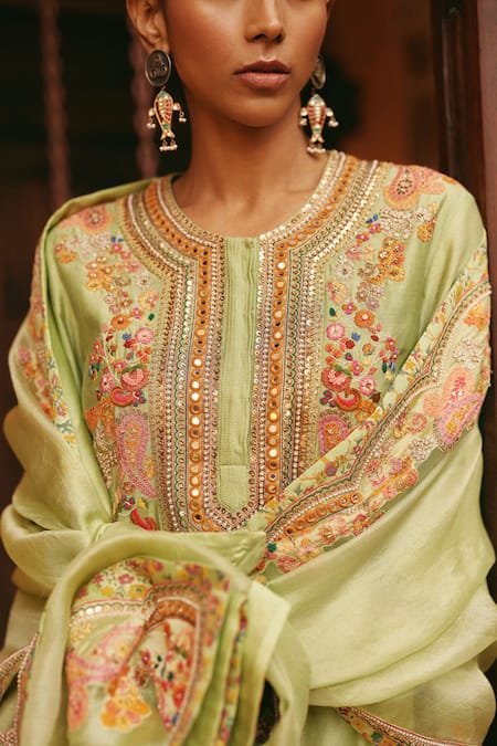 Petticoat Lane By Divya Embroidered Pista Green Kurta Sharara Set 