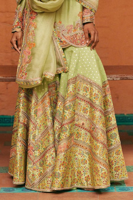 Petticoat Lane By Divya Green Organza, Chanderi Beads, Embroidery Round Neck Pista Kurta Sharara Set Online at Aza Fashions Petticoat Lane By Divya_Green Organza, Chanderi Beads, Embroidery Round Neck Pista Kurta Sharara Set _Online_at_Aza_Fashions