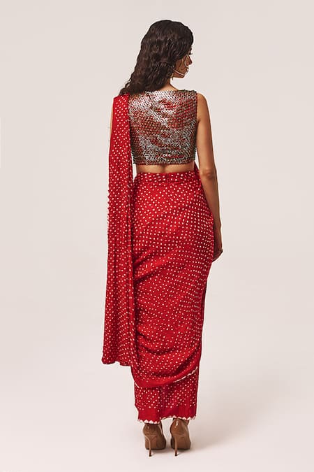 Tisha Saksena Farid Bandhini Pattern Pre-Draped Saree With Blouse 