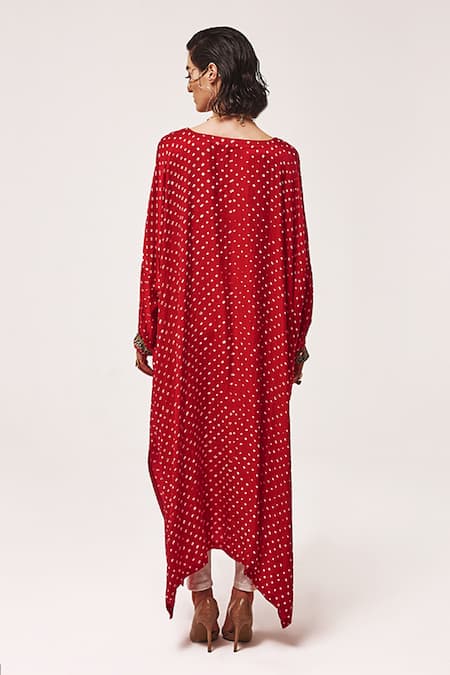 Tisha Saksena Rekhtan Bandhini Pattern Embellished Kaftan With Cigarette Pant 