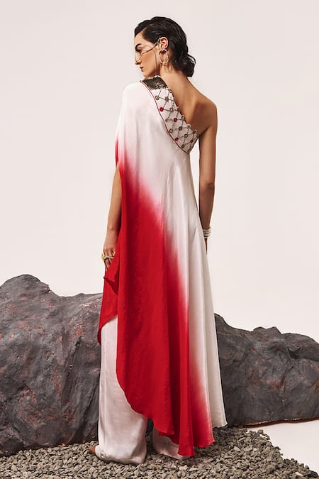 Tisha Saksena Zehal Zardozi Embroidered Ombre Kaftan With Flared Pant 