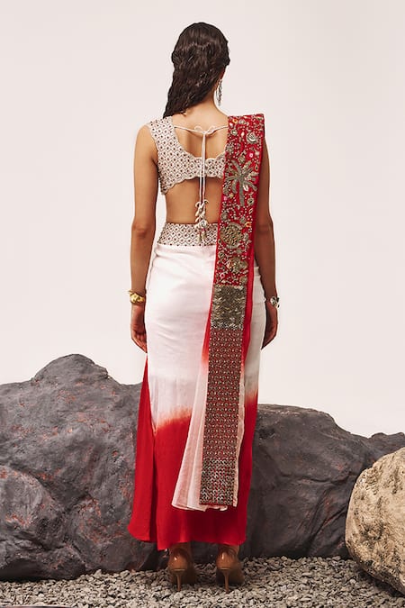 Tisha Saksena Awadhi Zardozi Embroidered Ombre Draped Skirt Set 