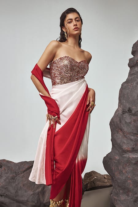 Tisha Saksena Mir Sequin Embellished Corset With Ombre Pre-Draped Saree 