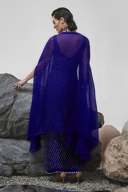 Tisha Saksena Hinai Zardozi Embroidered Cape With Bandhini Dress 