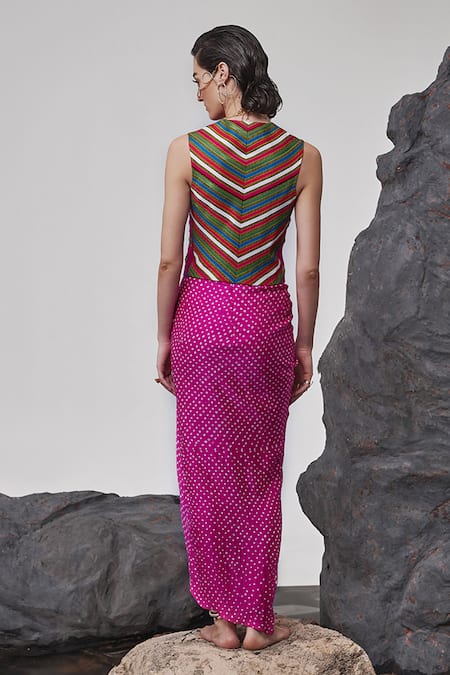 Tisha Saksena Faraz Mirror Embellished Waistcoat With Bandhini Draped Skirt 