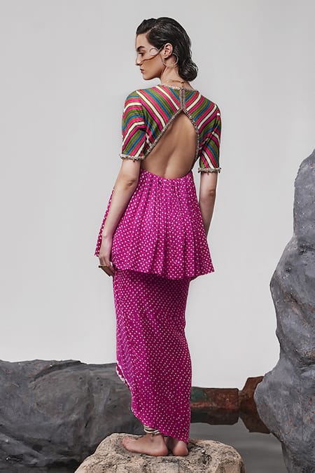 Tisha Saksena Mirza Zardozi Embroidered Peplum Tunic With Draped Skirt 