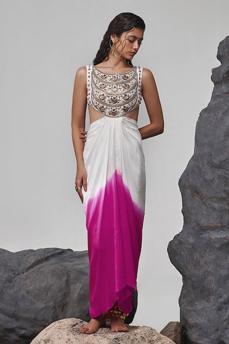 Tisha Saksena Ada Zardozi Embroidered Cut-Out Ombre Dress 