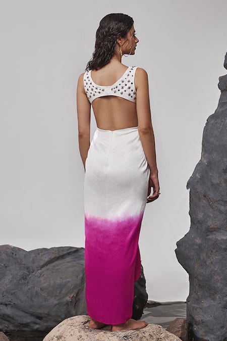 Tisha Saksena Ada Zardozi Embroidered Cut-Out Ombre Dress 