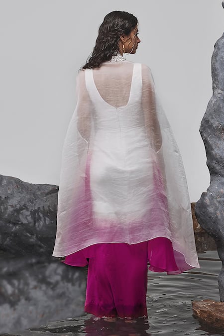 Tisha Saksena Firaq Ombre Embroidered Cape With Dress 