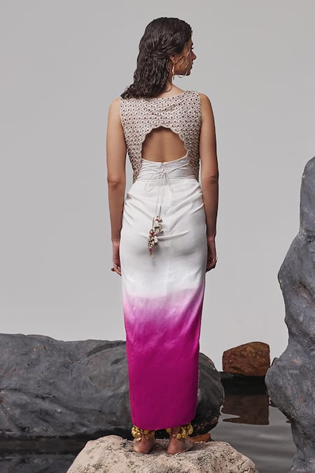Tisha Saksena Nida Zardozi Embroidered Gilet With Ombre Dress 