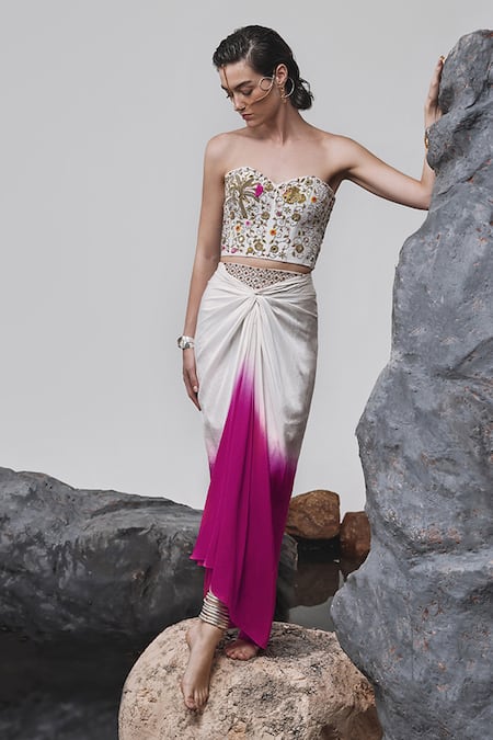 Tisha Saksena Hasrat Embroidered Corset With Ombre Draped Skirt 