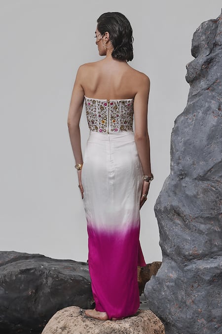 Tisha Saksena Hasrat Embroidered Corset With Ombre Draped Skirt 
