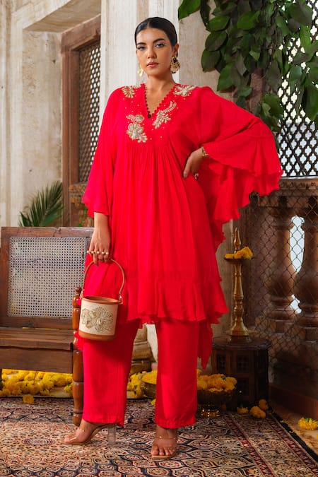 Anu Pellakuru Glass Bead & Pearl Embroidered Tunic Pant Set 